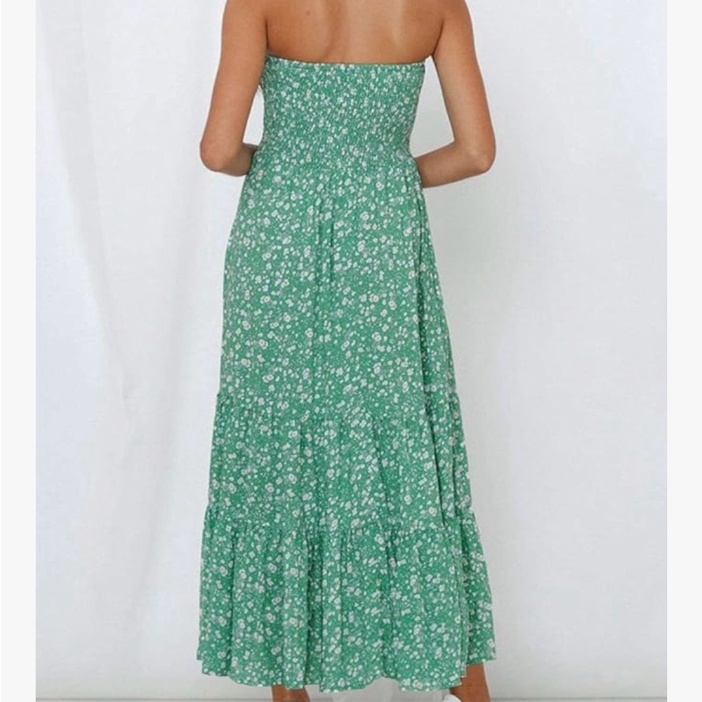 Zesica Floral Green Strapless Maxi Dress small - Picture 4 of 9